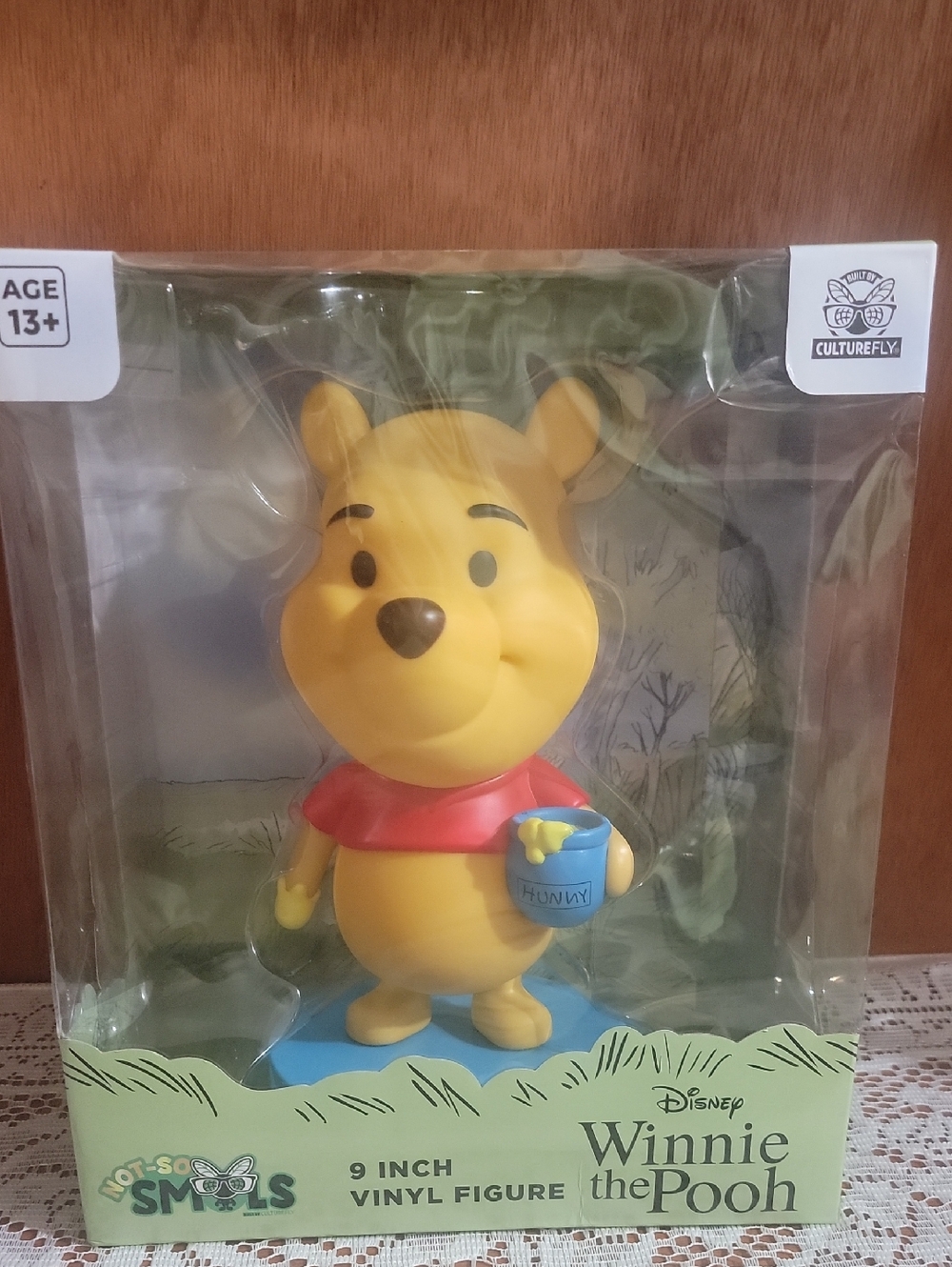 Disney Winnie the Pooh Yellow and Red Vinyl Figure with Blue Honey Pot